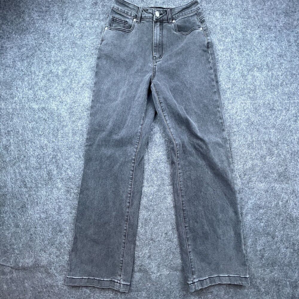 Ettelo Denim Collection Jeans Women 6 Grey Straight High Rise Wide Baggy Minimal